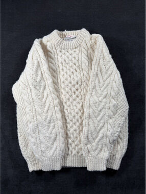 Purple Heather Handknit All Pure Wool Cable Knit Sweater from Ireland